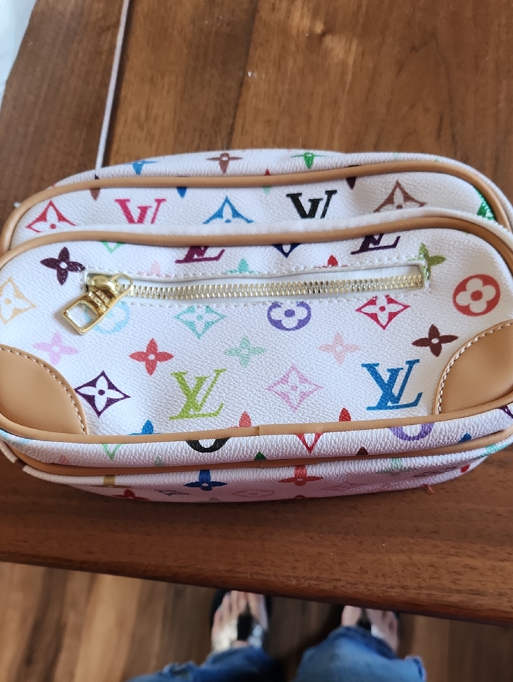 Fashion to Figure White Multicolor Monogram Cosmetic Pouch
